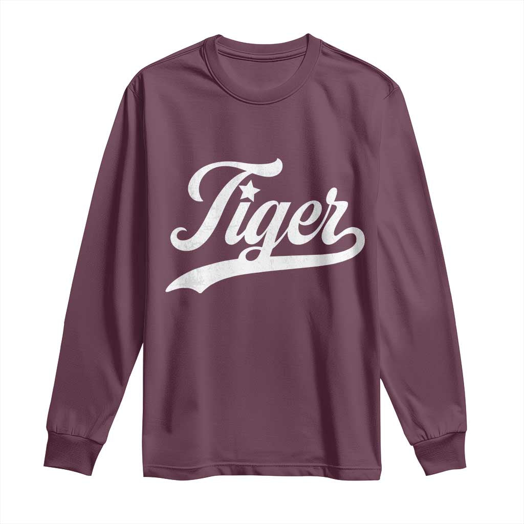 Retro Script Tiger Long Sleeve Shirt Vintage Sports Team Name TS10 Maroon Print Your Wear