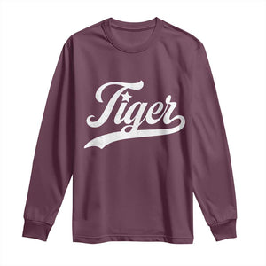 Retro Script Tigers Long Sleeve Shirt Vintage Team Name TS10 Maroon Print Your Wear
