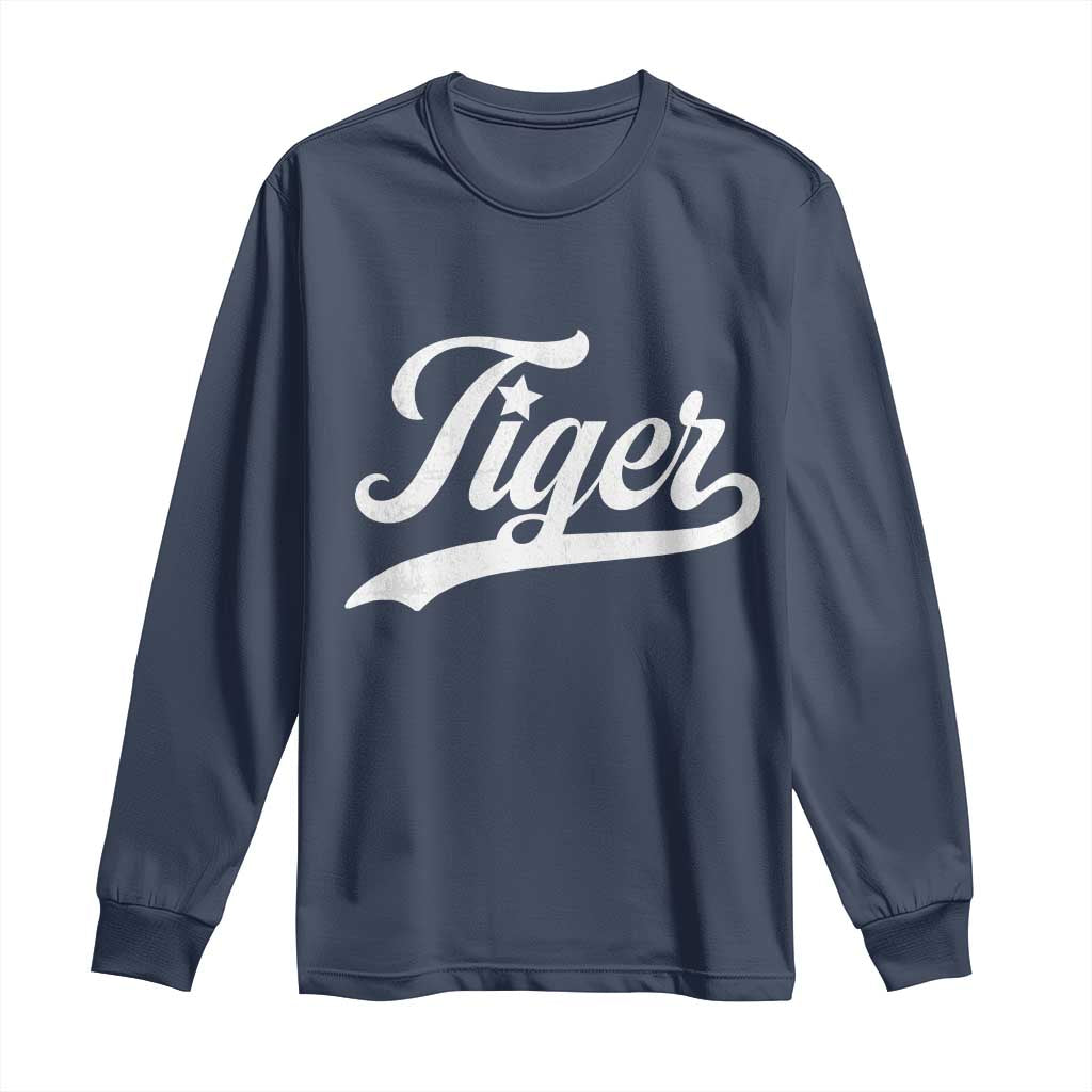 Retro Script Tiger Long Sleeve Shirt Vintage Sports Team Name TS10 Navy Print Your Wear