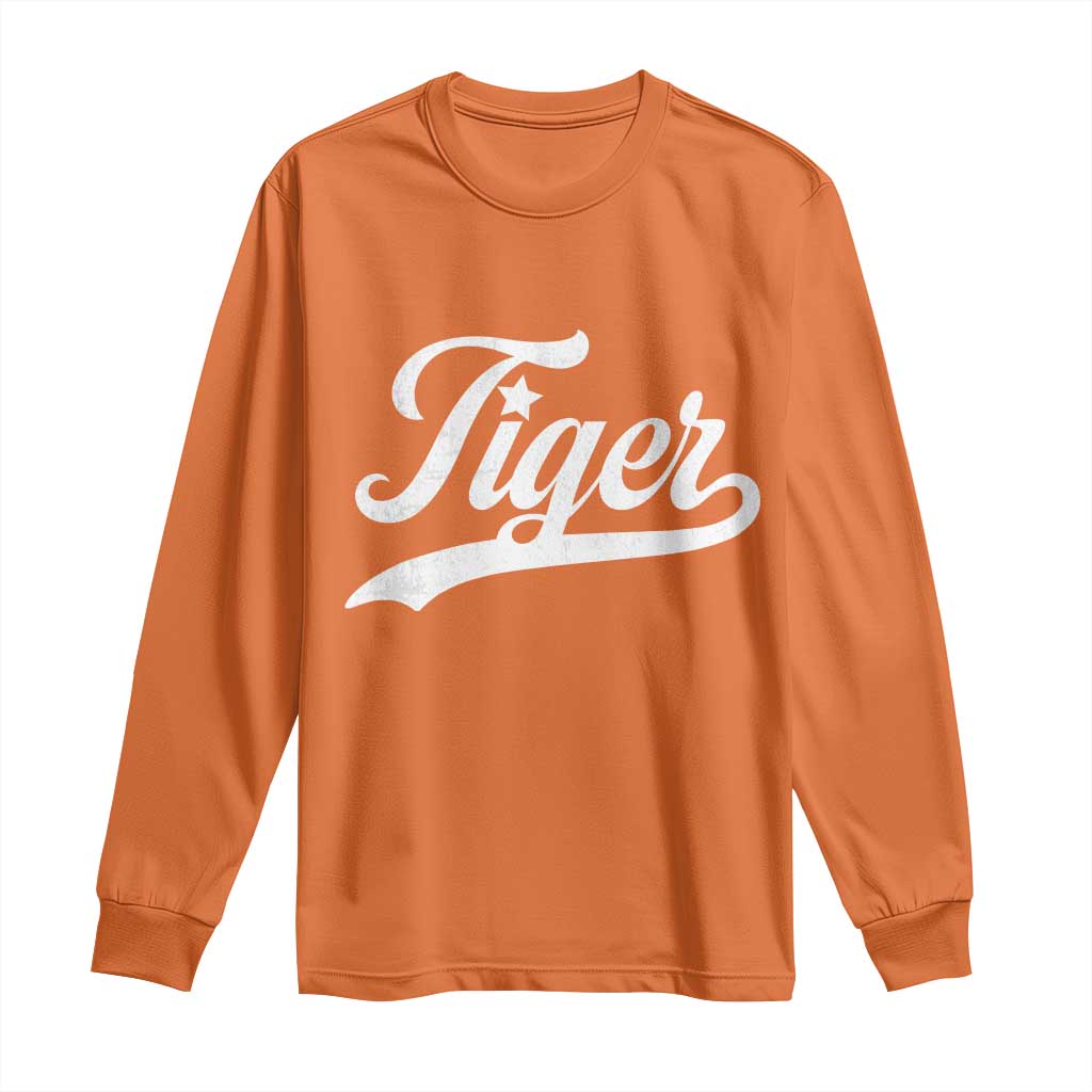 Retro Script Tiger Long Sleeve Shirt Vintage Sports Team Name TS10 Orange Print Your Wear