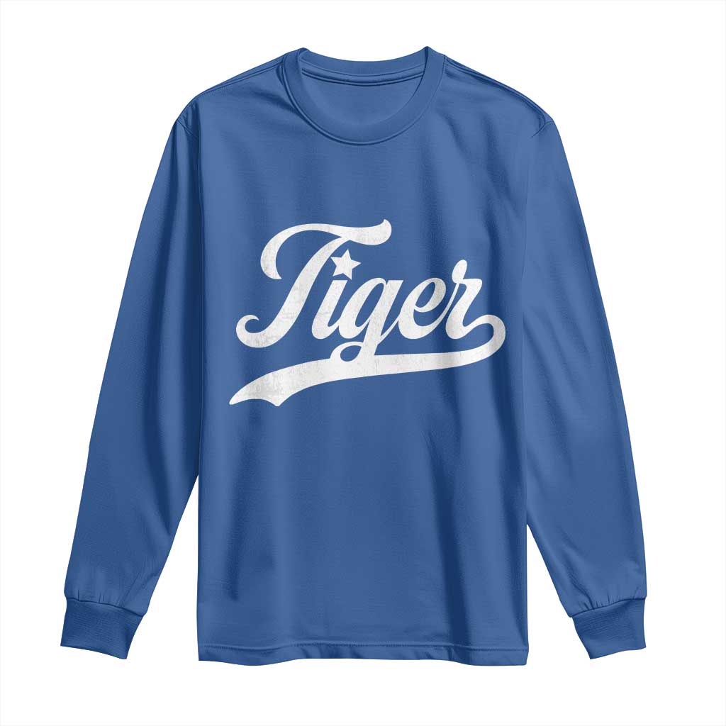 Retro Script Tiger Long Sleeve Shirt Vintage Sports Team Name TS10 Royal Blue Print Your Wear