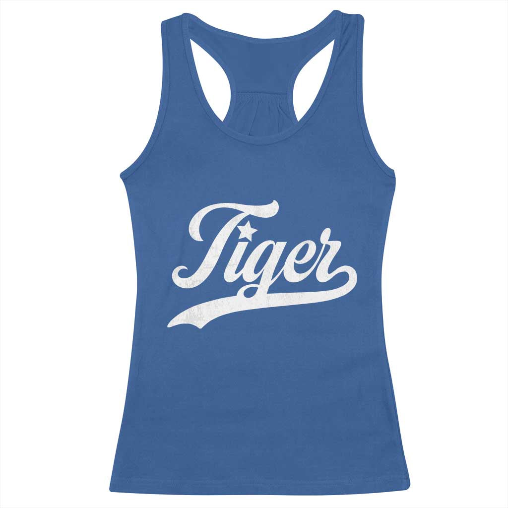 Retro Script Tigers Racerback Tank Top Vintage Team Name TS10 Royal Blue Print Your Wear