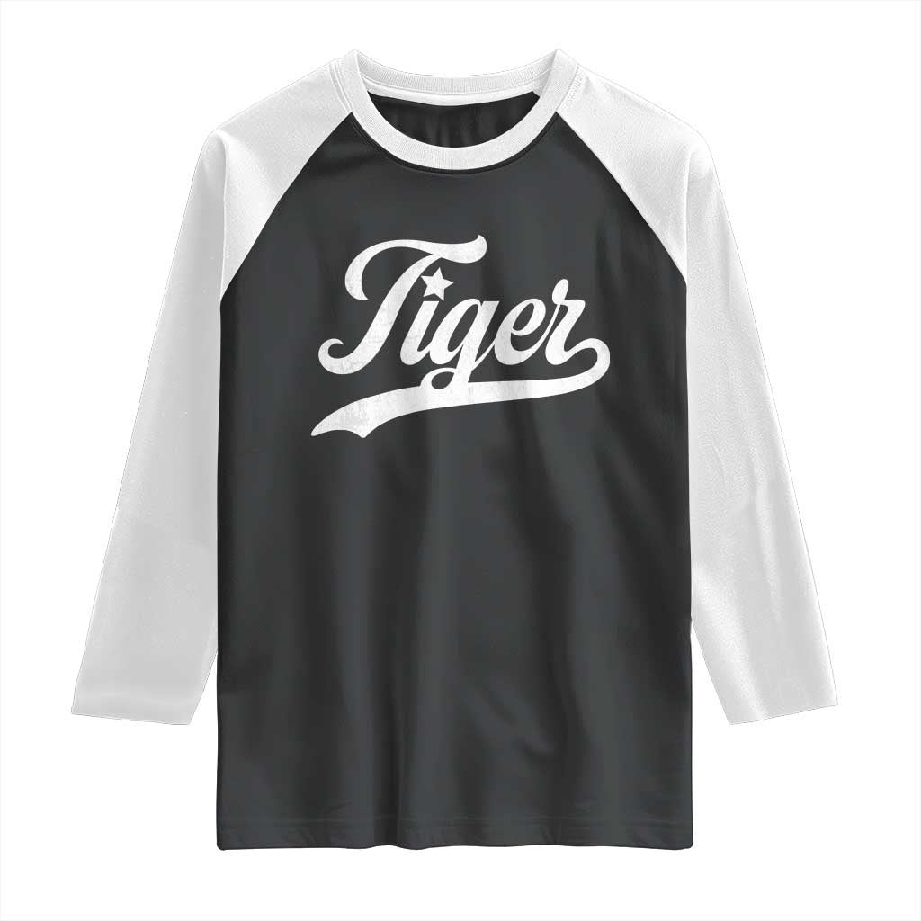 Retro Script Tigers Raglan Shirt Vintage Sports Team Name TS10 Black White Print Your Wear