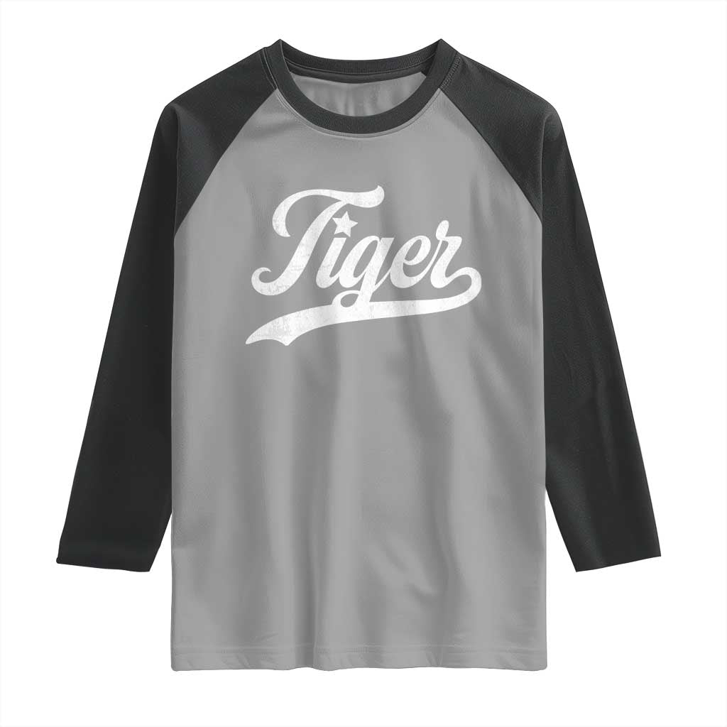 Retro Script Tiger Raglan Shirt Vintage Sports Team Name TS10 Sport Gray Black Print Your Wear