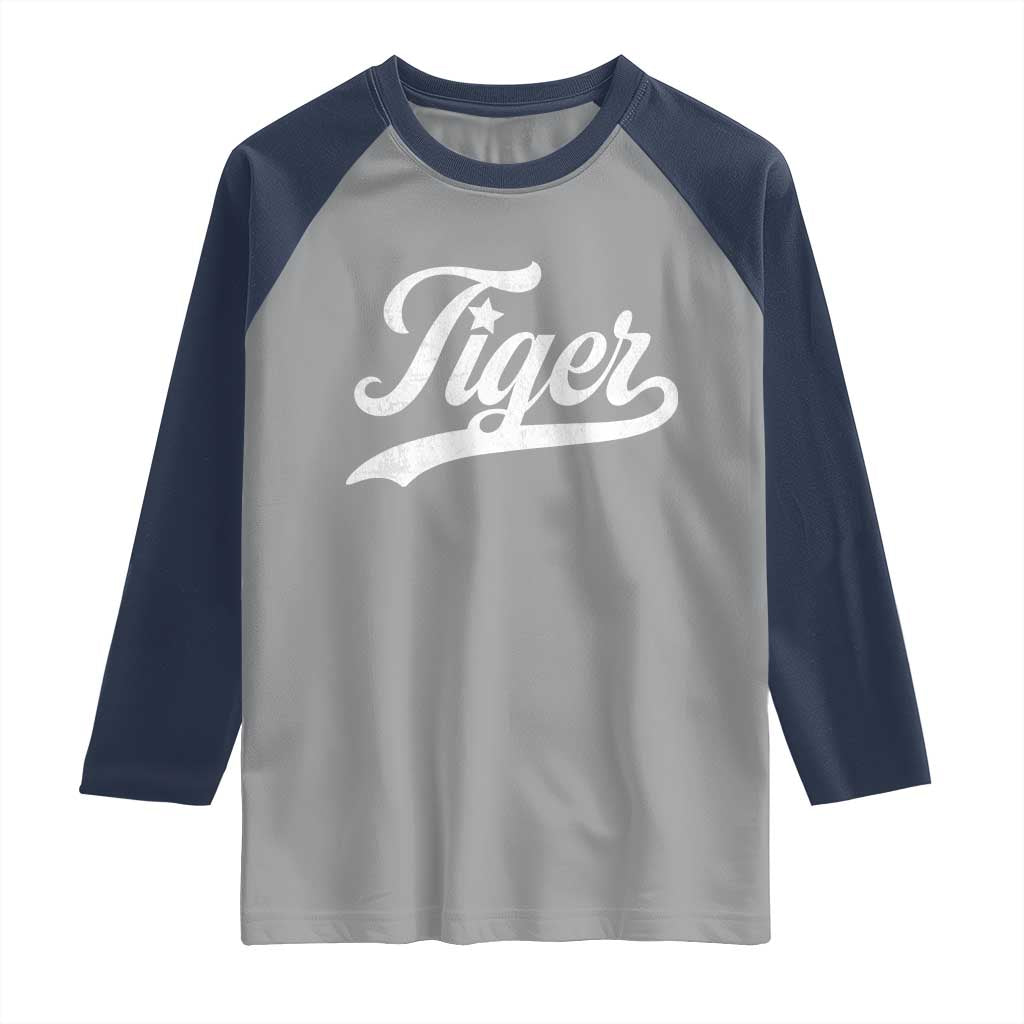 Retro Script Tiger Raglan Shirt Vintage Sports Team Name TS10 Sport Gray Navy Print Your Wear