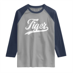 Retro Script Tiger Raglan Shirt Vintage Sports Team Name TS10 Sport Gray Navy Print Your Wear