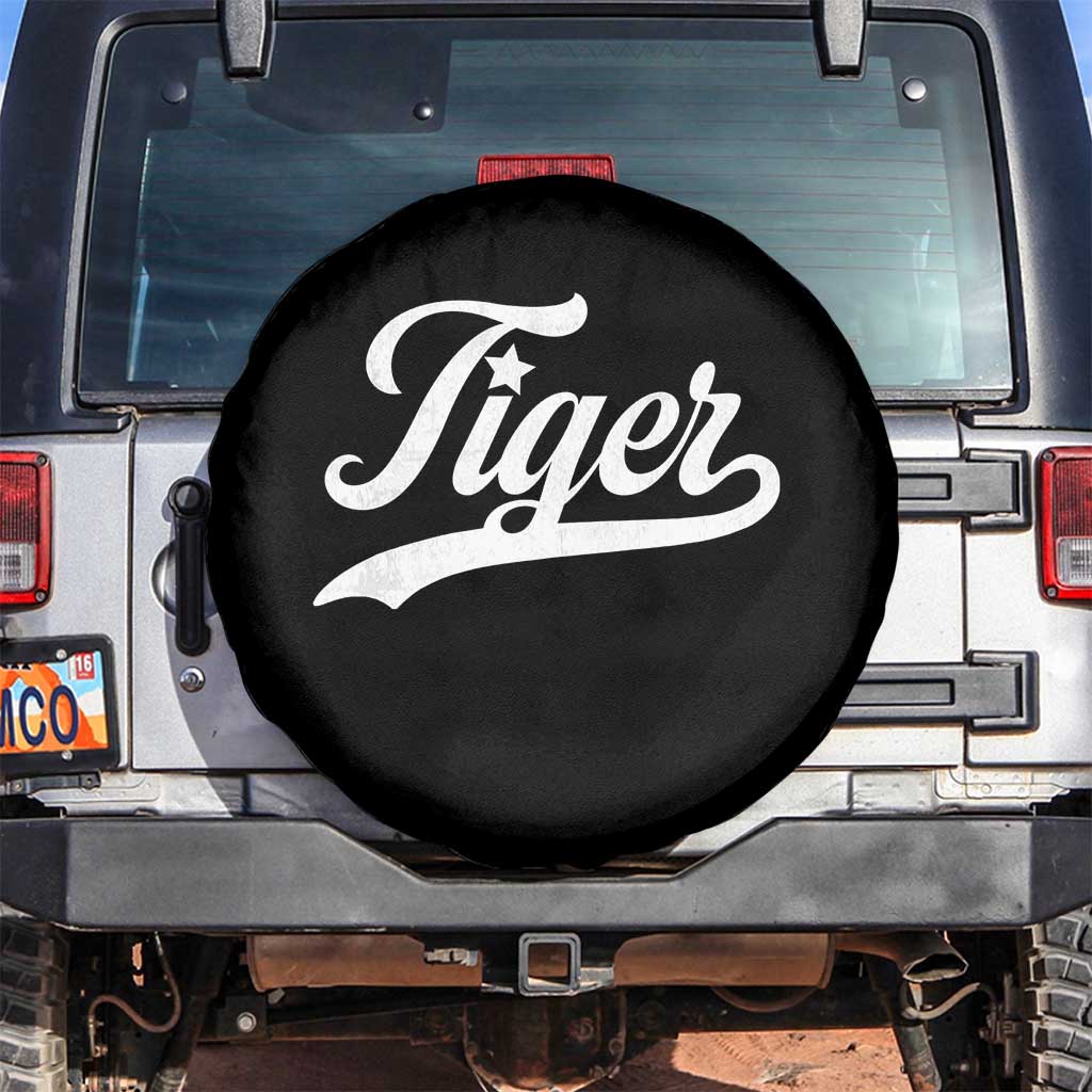 Retro Script Tiger Spare Tire Cover Vintage Sports Team Name TS10 No hole Black Print Your Wear