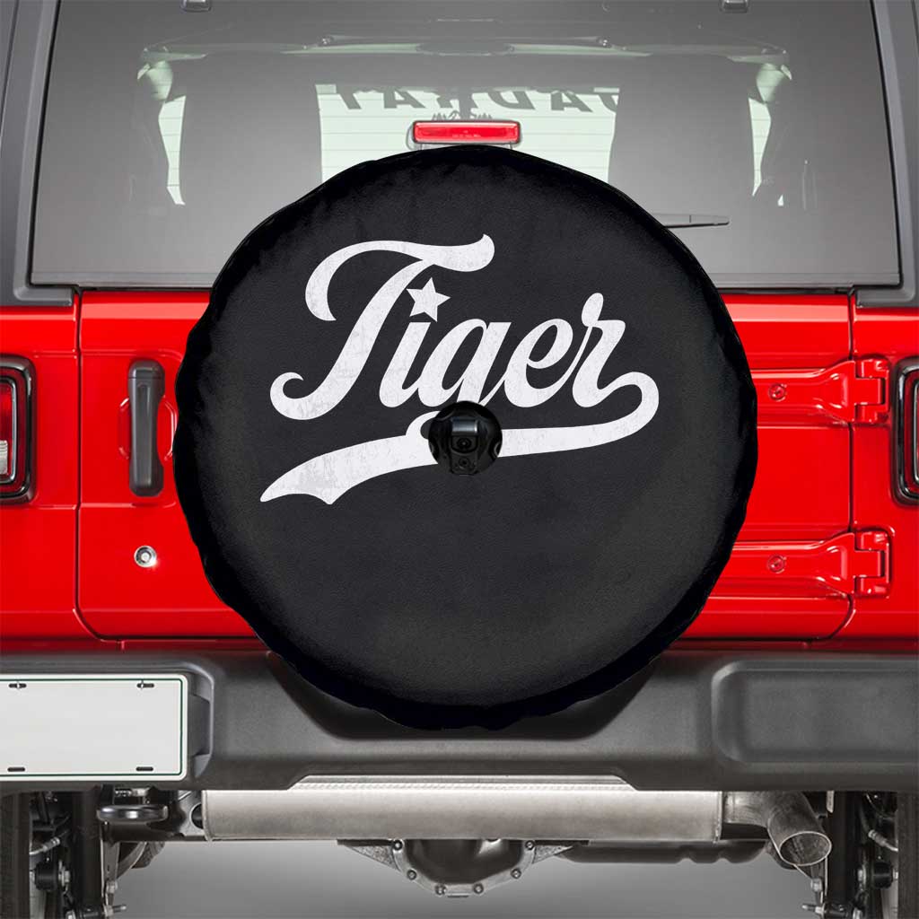Retro Script Tigers Spare Tire Cover Vintage Sports Team Name TS10 Black Print Your Wear