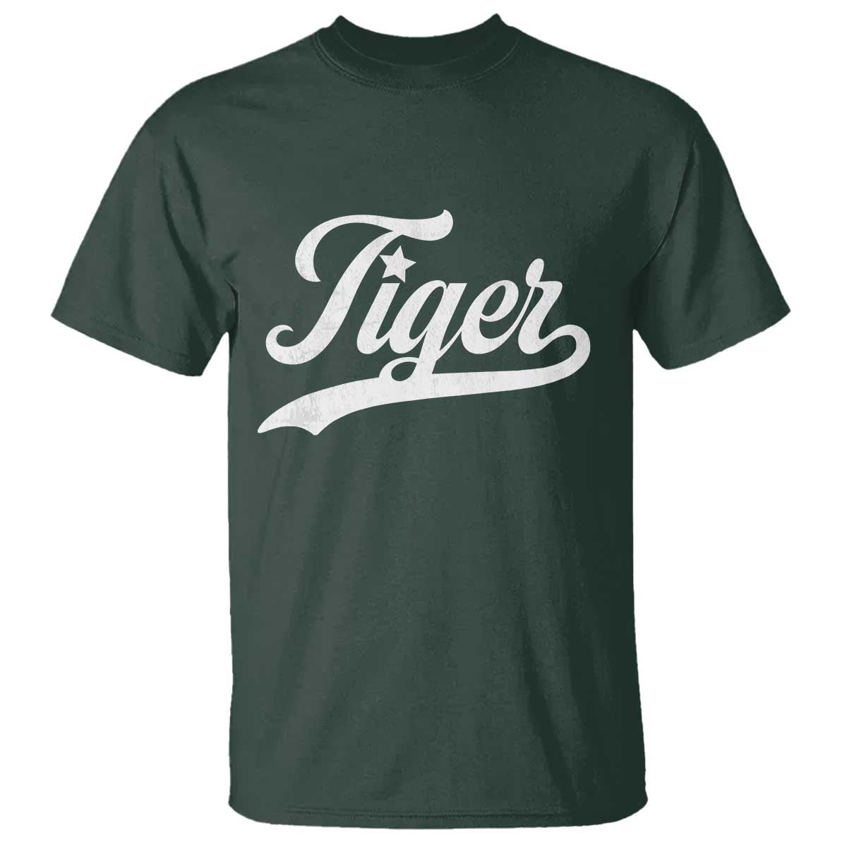 Retro Script Tiger T Shirt Vintage Sports Team Name TS10 Dark Forest Green Print Your Wear