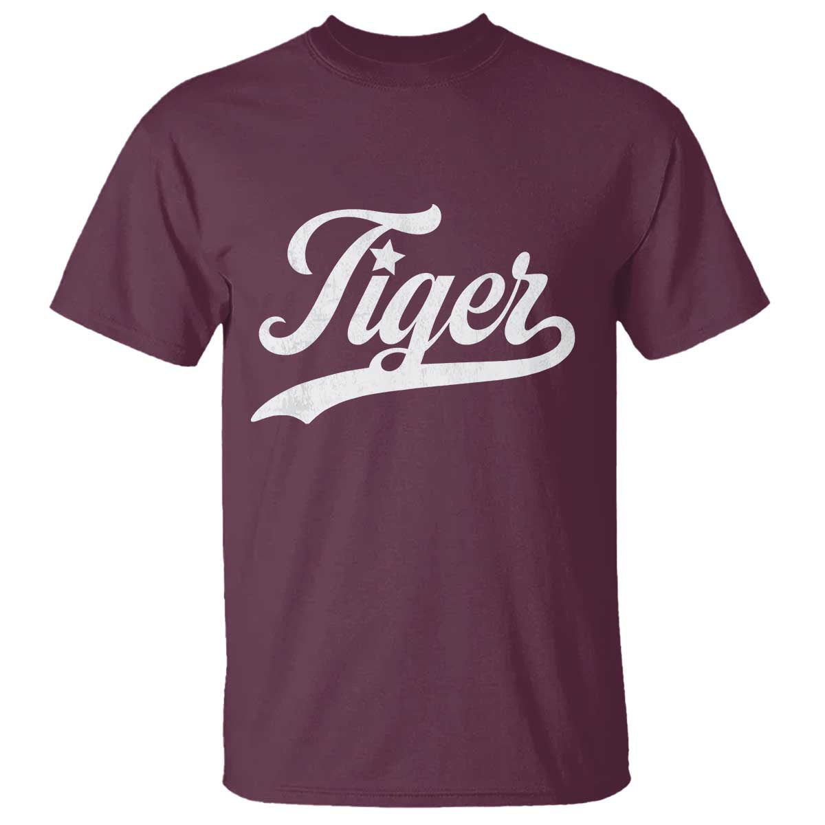 Retro Script Tigers T Shirt Vintage Team Name TS10 Maroon Print Your Wear