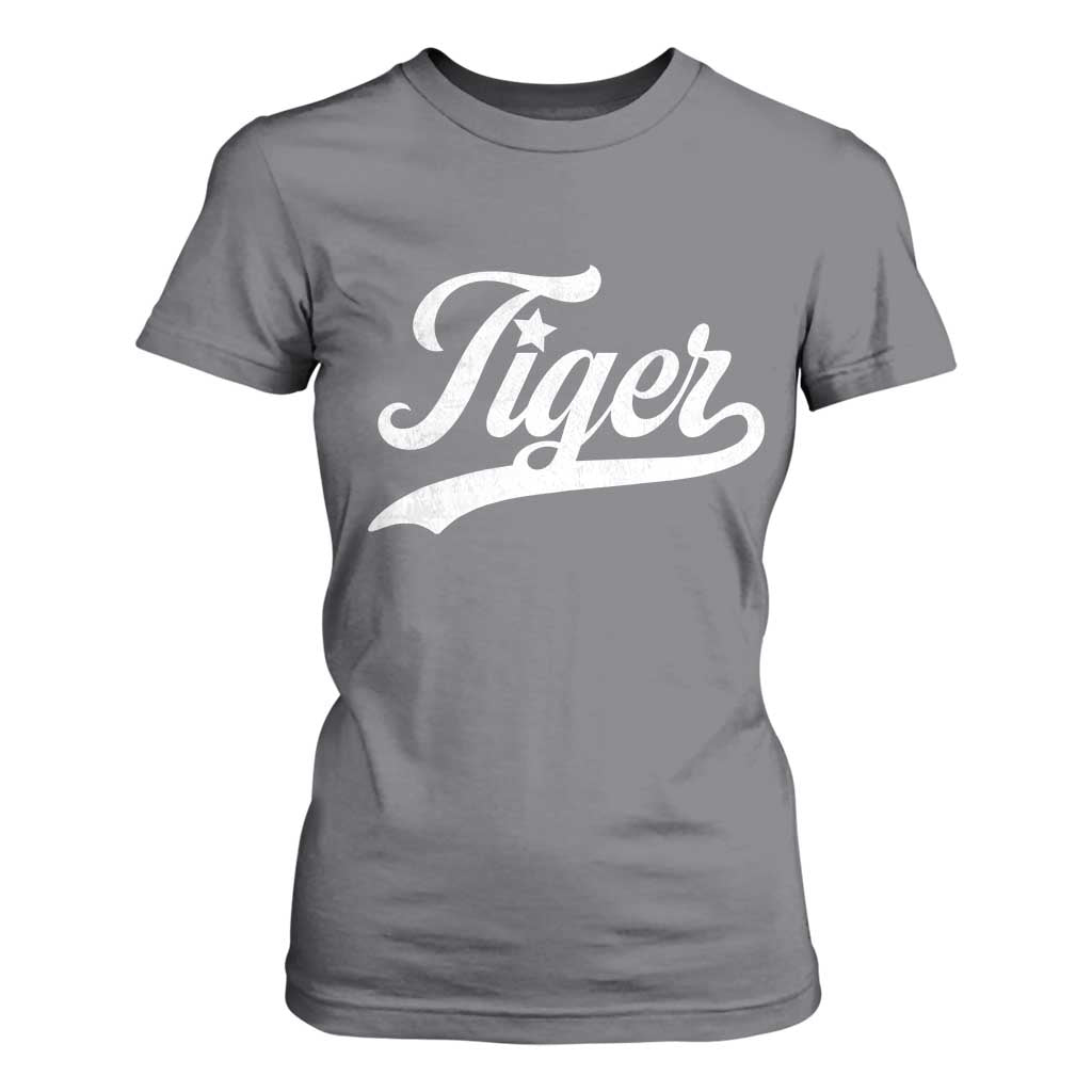 Retro Script Tiger T Shirt For Women Vintage Sports Team Name TS10 Charcoal Print Your Wear