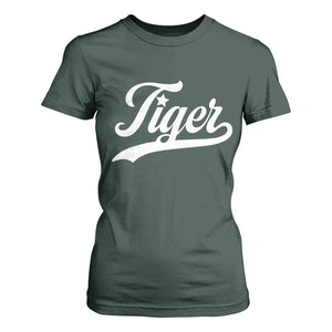 Retro Script Tiger T Shirt For Women Vintage Sports Team Name TS10 Dark Forest Green Print Your Wear