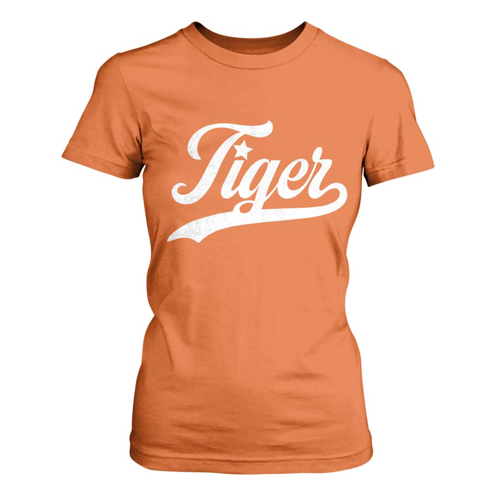 Retro Script Tiger T Shirt For Women Vintage Sports Team Name TS10 Orange Print Your Wear