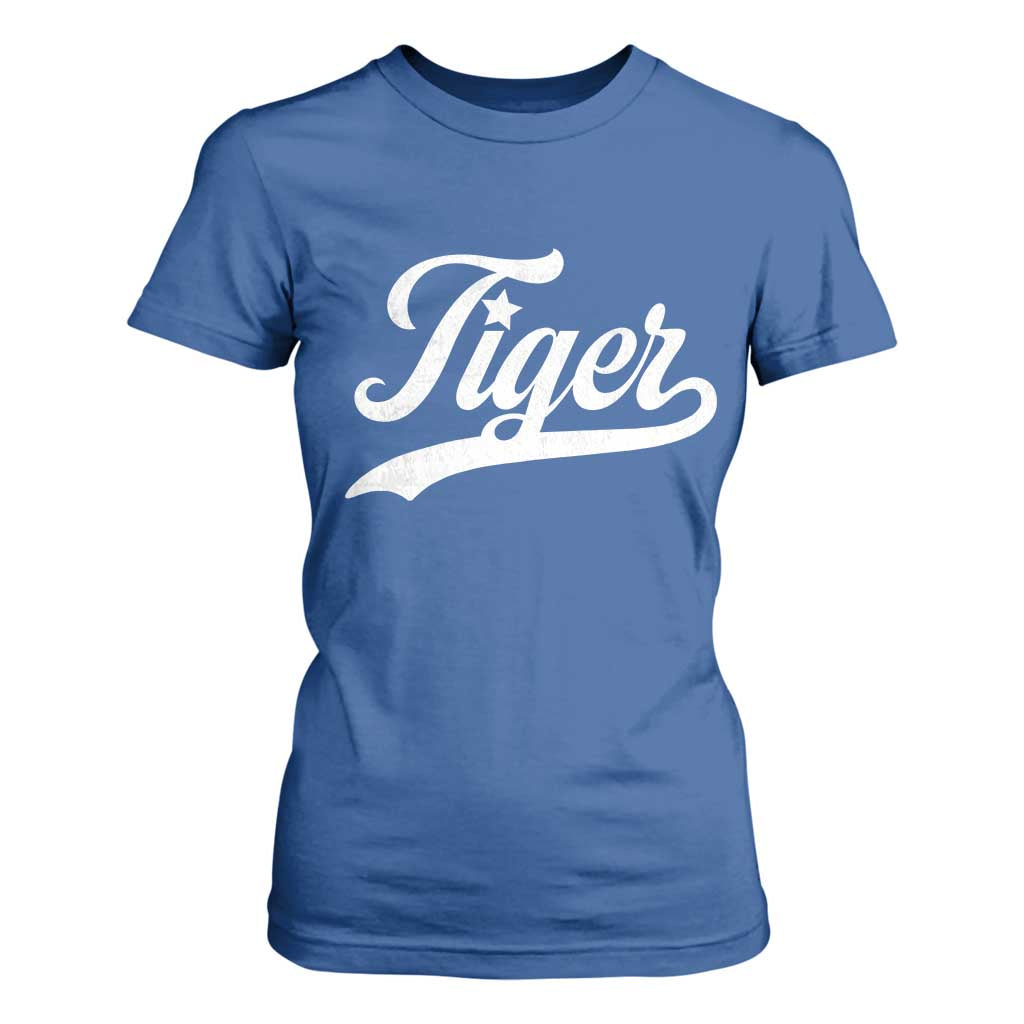 Retro Script Tigers T Shirt For Women Vintage Team Name TS10 Royal Blue Print Your Wear
