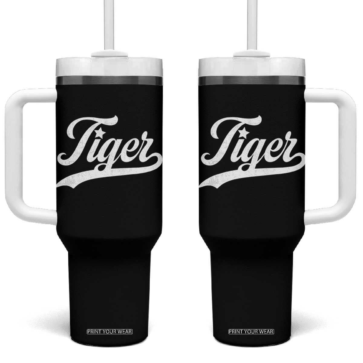 Retro Script Tigers Tumbler With Handle Vintage Sports Team Name TS10 One Size: 40 oz Black Print Your Wear