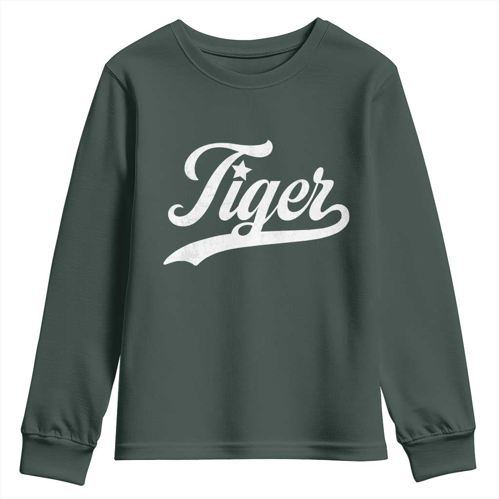 Retro Script Tiger Youth Sweatshirt Vintage Sports Team Name TS10 Dark Forest Green Print Your Wear