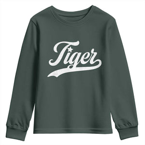 Retro Script Tigers Youth Sweatshirt Vintage Team Name TS10 Dark Forest Green Print Your Wear