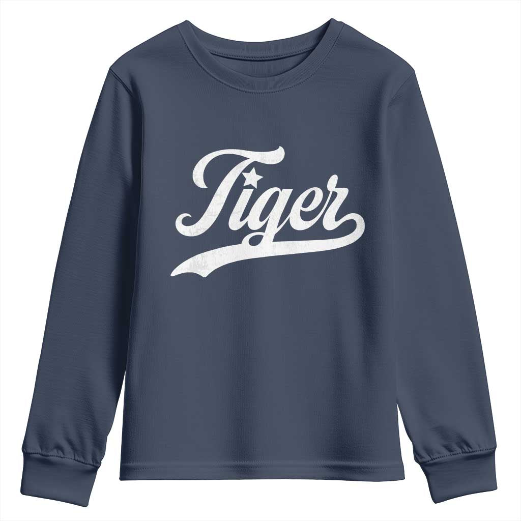 Retro Script Tiger Youth Sweatshirt Vintage Sports Team Name TS10 Navy Print Your Wear