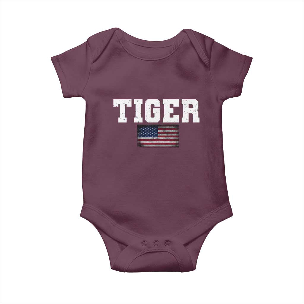 Classic Tigers Baby Onesie Retro Varsity Vintage Team Name USA Flag TS10 Maroon Print Your Wear