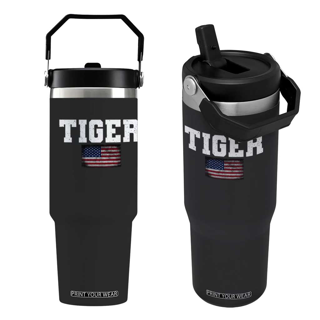 Classic Tiger Flip Straw Tumbler Retro Varsity Vintage Sports Team Name USA Flag TS10 One Size: 30 oz Black Print Your Wear