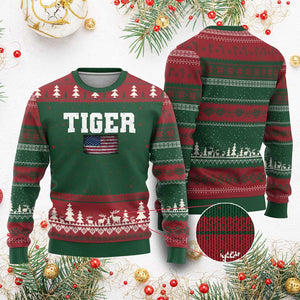 Classic Tigers Ugly Christmas Sweater Retro Varsity Vintage Sports Team Name USA Flag TS10 Red Green Print Your Wear