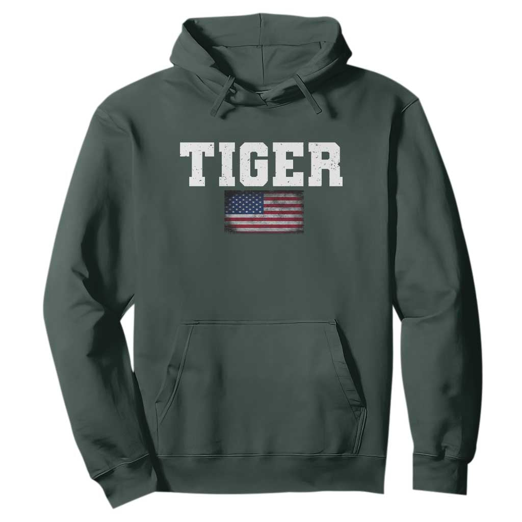 Classic Tiger Hoodie Retro Varsity Vintage Sports Team Name USA Flag TS10 Dark Forest Green Print Your Wear