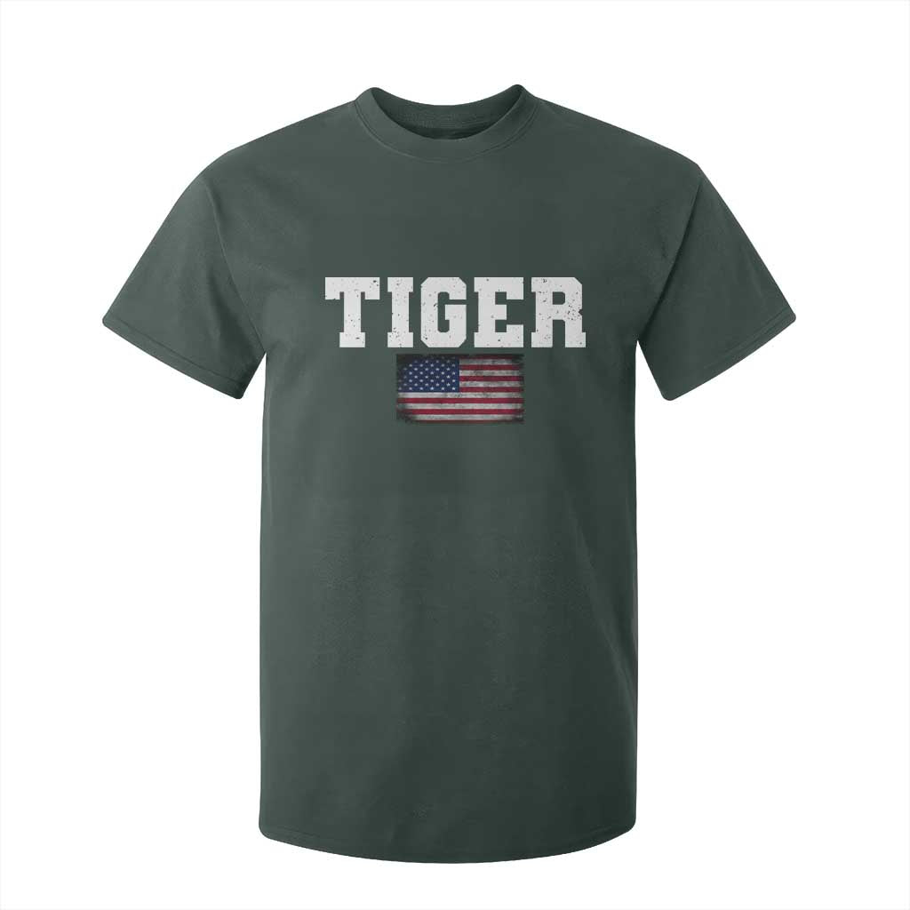 Classic Tiger T Shirt For Kid Retro Varsity Vintage Sports Team Name USA Flag TS10 Dark Forest Green Print Your Wear