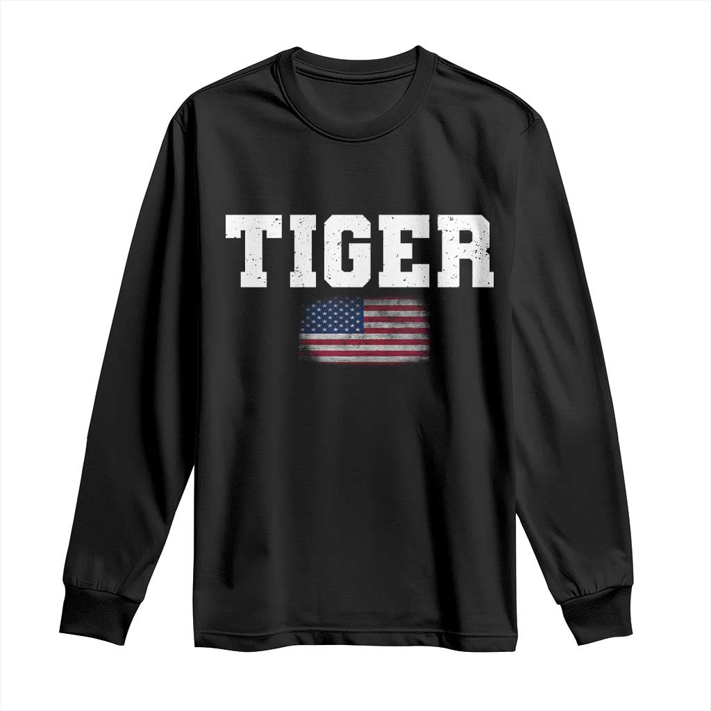 Classic Tiger Long Sleeve Shirt Retro Varsity Vintage Sports Team Name USA Flag TS10 Black Print Your Wear