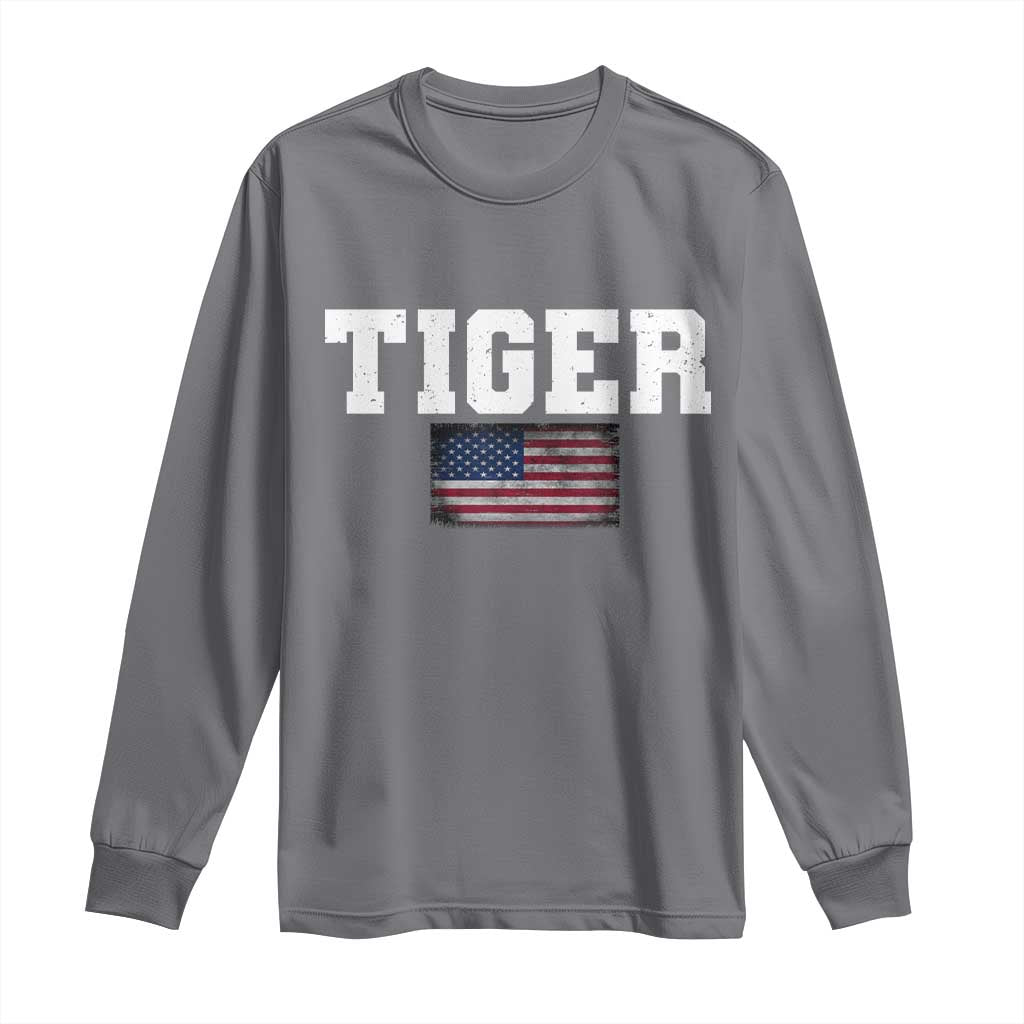 Classic Tiger Long Sleeve Shirt Retro Varsity Vintage Sports Team Name USA Flag TS10 Charcoal Print Your Wear