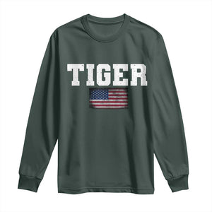 Classic Tiger Long Sleeve Shirt Retro Varsity Vintage Sports Team Name USA Flag TS10 Dark Forest Green Print Your Wear