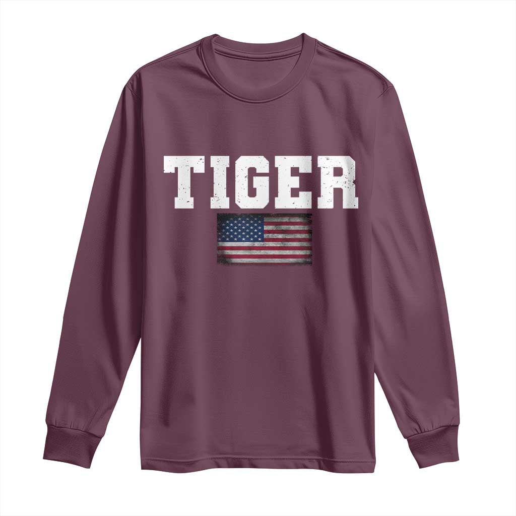 Classic Tiger Long Sleeve Shirt Retro Varsity Vintage Sports Team Name USA Flag TS10 Maroon Print Your Wear