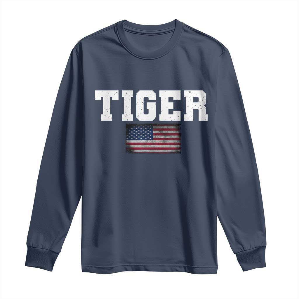 Classic Tiger Long Sleeve Shirt Retro Varsity Vintage Sports Team Name USA Flag TS10 Navy Print Your Wear