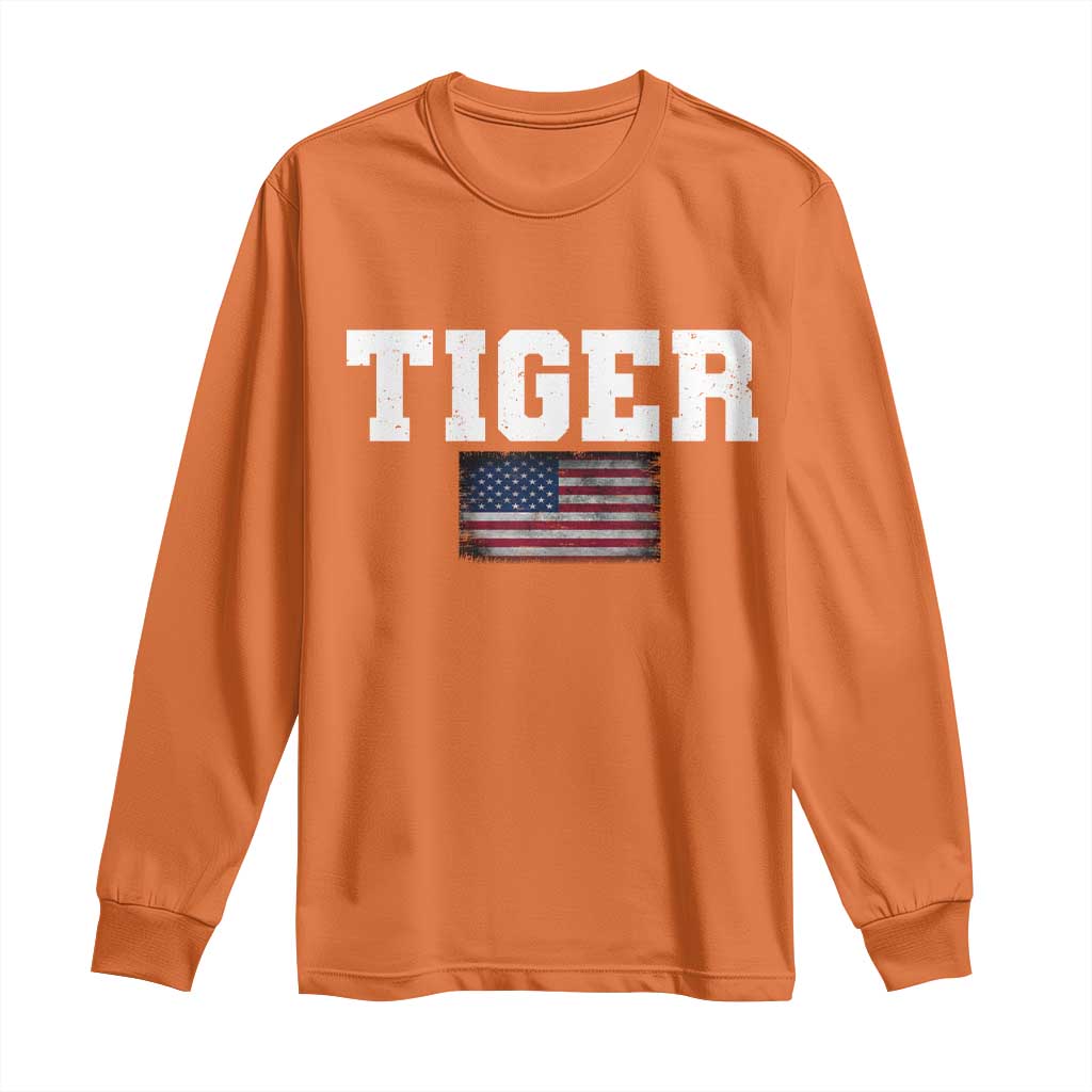 Classic Tiger Long Sleeve Shirt Retro Varsity Vintage Sports Team Name USA Flag TS10 Orange Print Your Wear