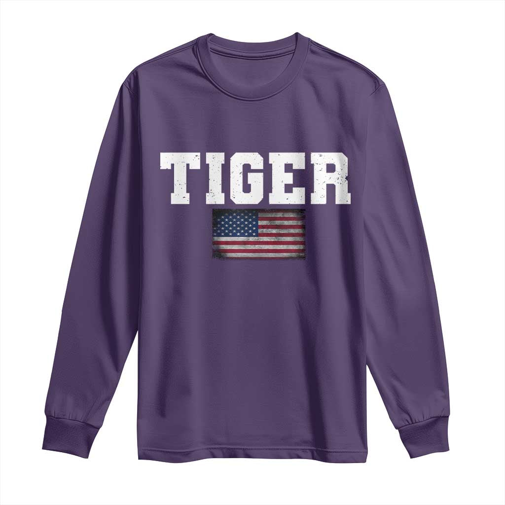 Classic Tiger Long Sleeve Shirt Retro Varsity Vintage Sports Team Name USA Flag TS10 Purple Print Your Wear
