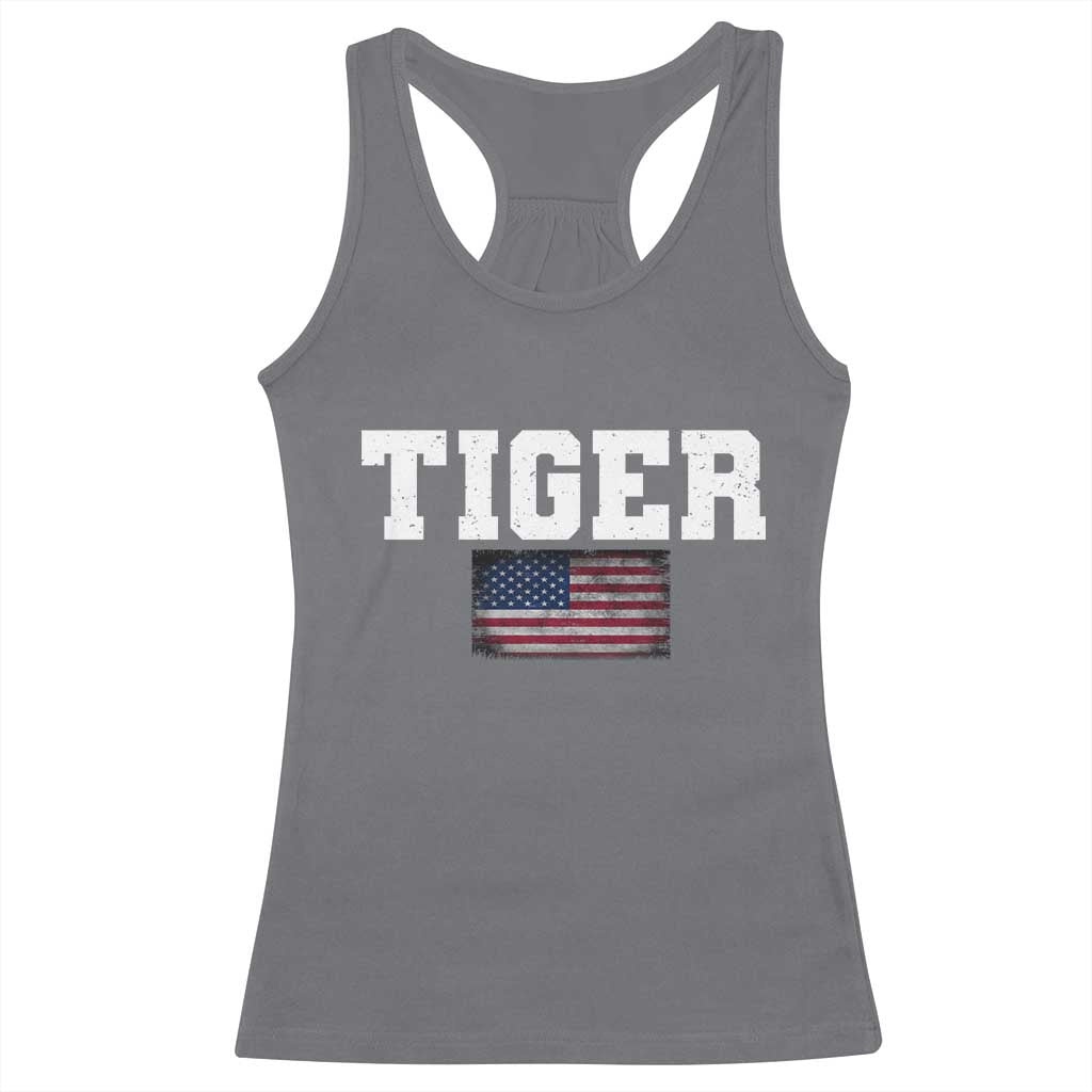 Classic Tiger Racerback Tank Top Retro Varsity Vintage Sports Team Name USA Flag TS10 Charcoal Print Your Wear