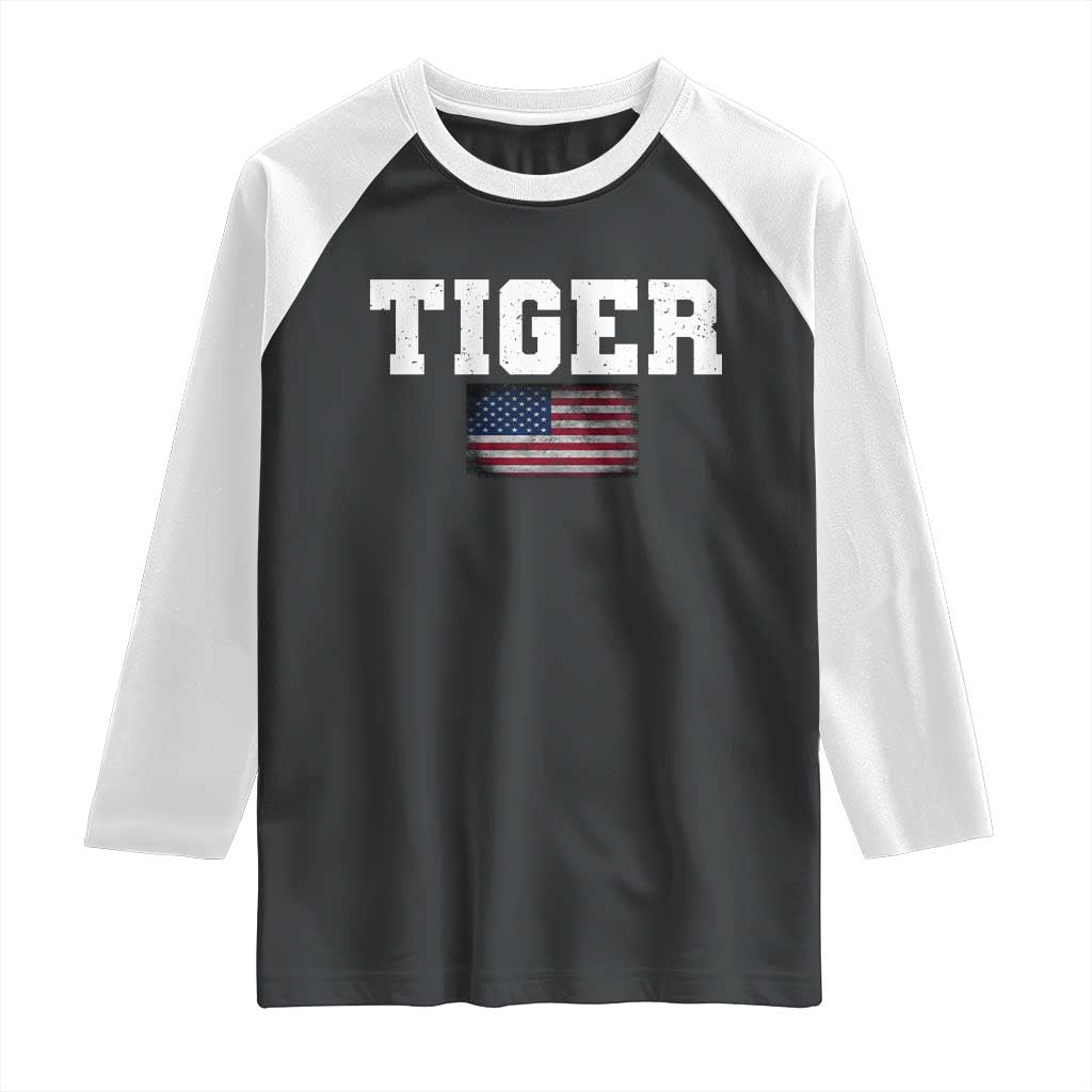 Classic Tiger Raglan Shirt Retro Varsity Vintage Sports Team Name USA Flag TS10 Black White Print Your Wear