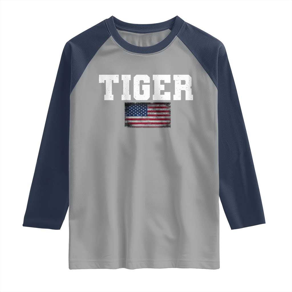 Classic Tiger Raglan Shirt Retro Varsity Vintage Sports Team Name USA Flag TS10 Sport Gray Navy Print Your Wear