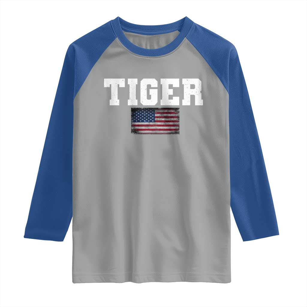Classic Tiger Raglan Shirt Retro Varsity Vintage Sports Team Name USA Flag TS10 Sport Gray Royal Print Your Wear