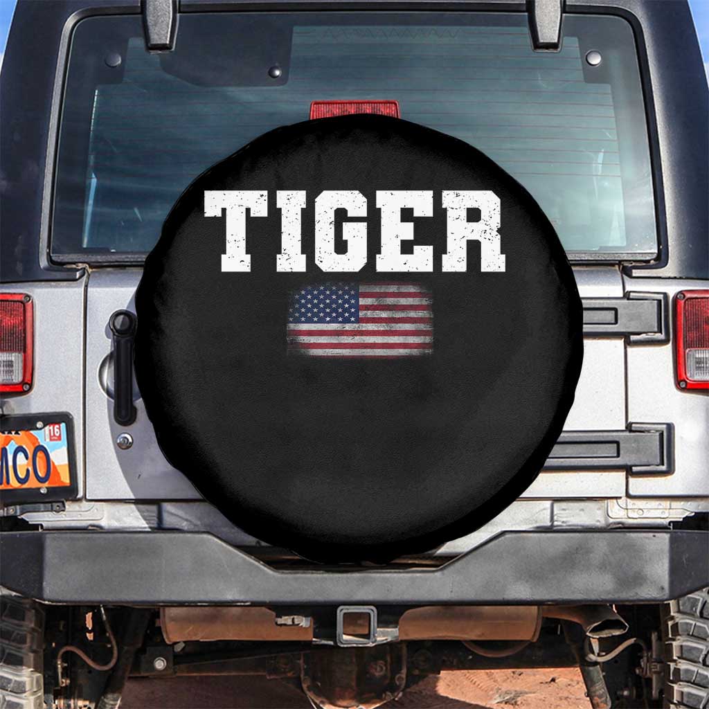 Classic Tiger Spare Tire Cover Retro Varsity Vintage Sports Team Name USA Flag TS10 No hole Black Print Your Wear