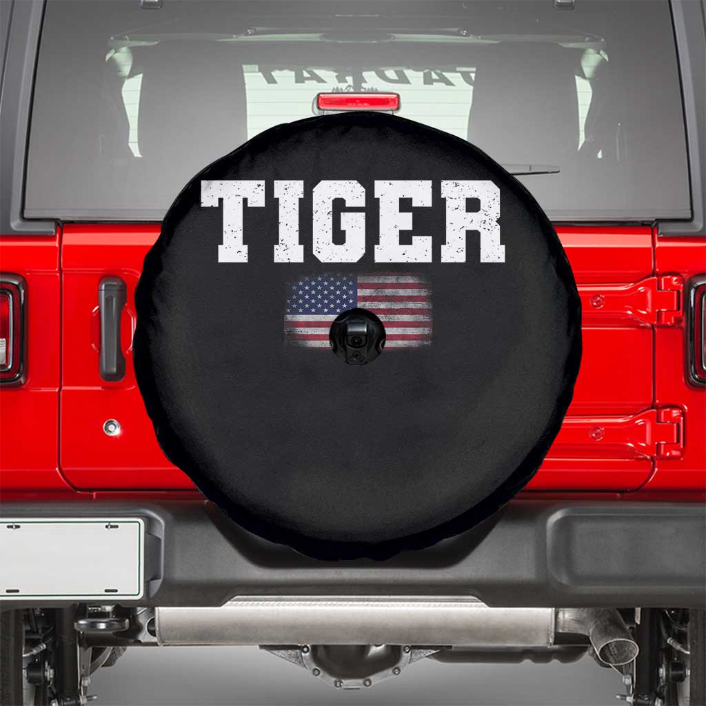 Classic Tiger Spare Tire Cover Retro Varsity Vintage Sports Team Name USA Flag TS10 Black Print Your Wear
