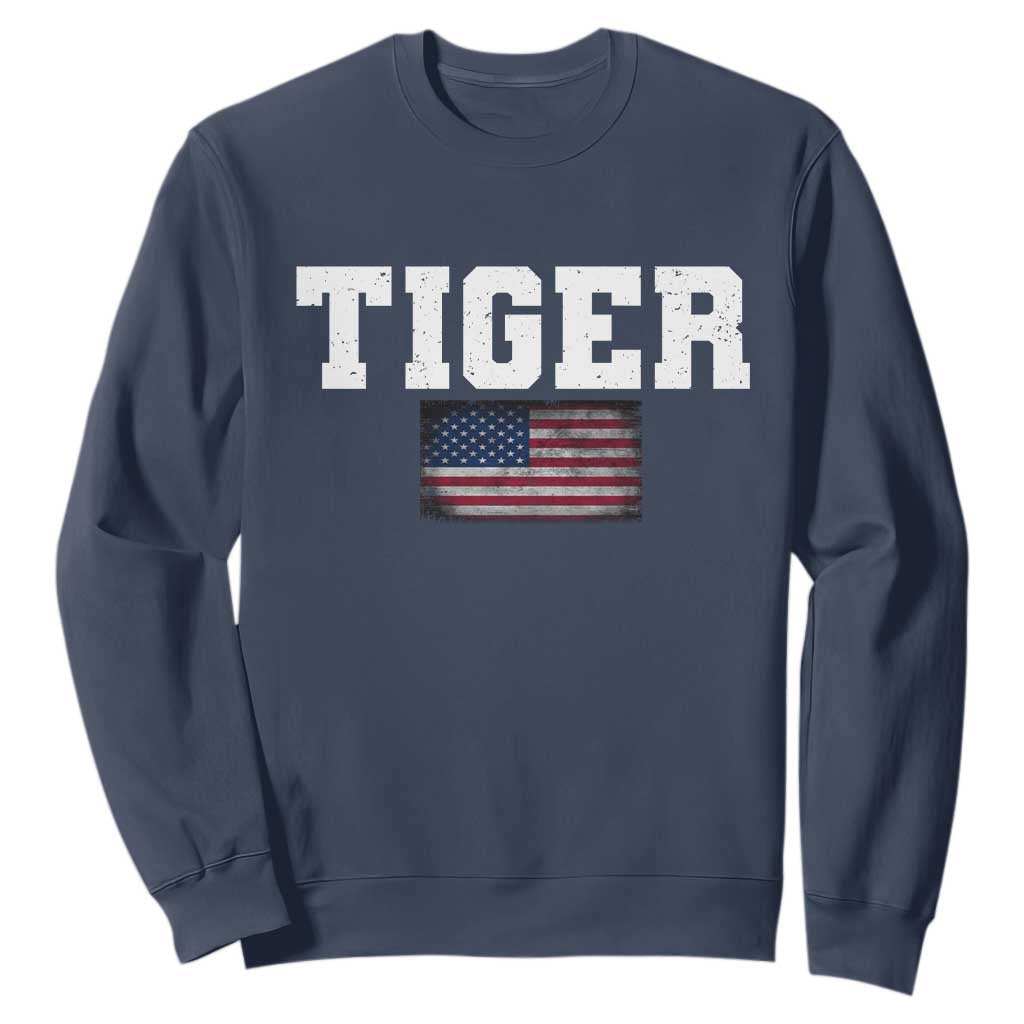 Classic Tigers Sweatshirt Retro Varsity Vintage Team Name USA Flag TS10 Navy Print Your Wear