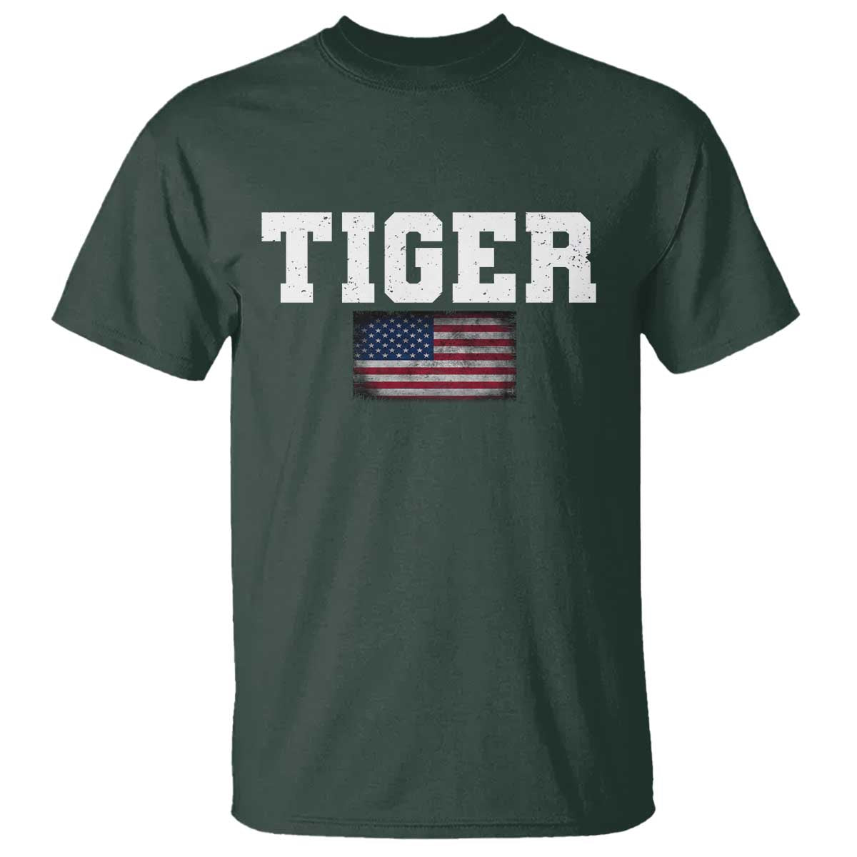 Classic Tigers T Shirt Retro Varsity Vintage Team Name USA Flag TS10 Dark Forest Green Print Your Wear