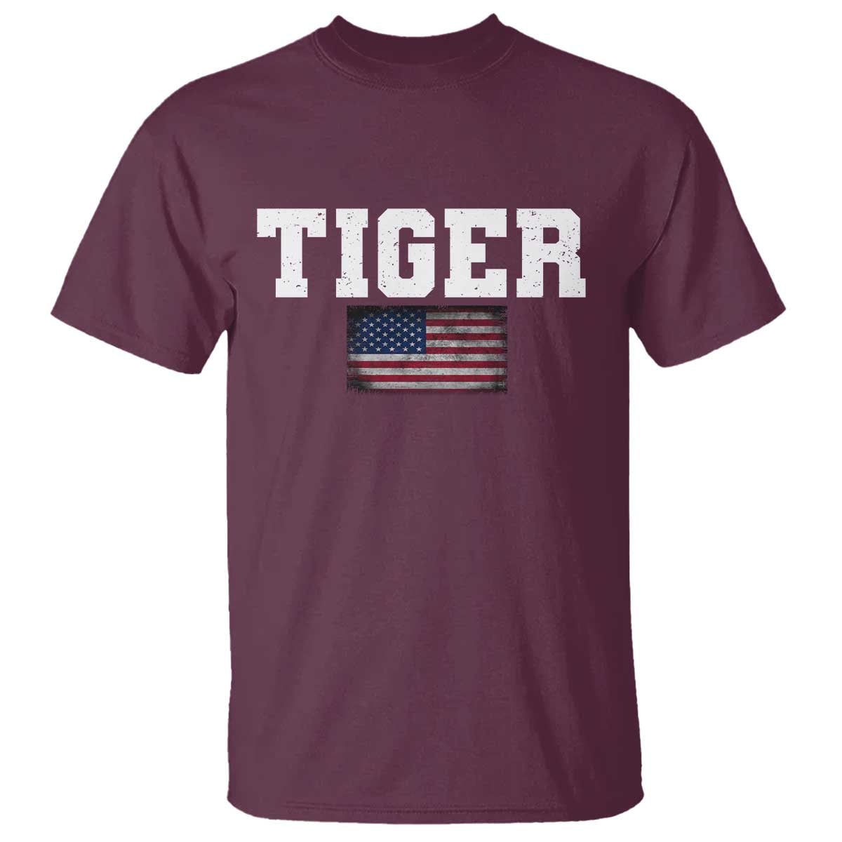 Classic Tiger T Shirt Retro Varsity Vintage Sports Team Name USA Flag TS10 Maroon Print Your Wear