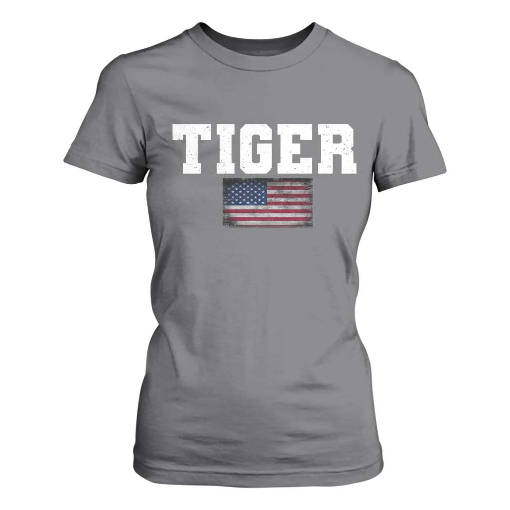 Classic Tiger T Shirt For Women Retro Varsity Vintage Sports Team Name USA Flag TS10 Charcoal Print Your Wear