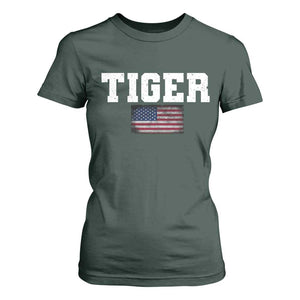 Classic Tiger T Shirt For Women Retro Varsity Vintage Sports Team Name USA Flag TS10 Dark Forest Green Print Your Wear