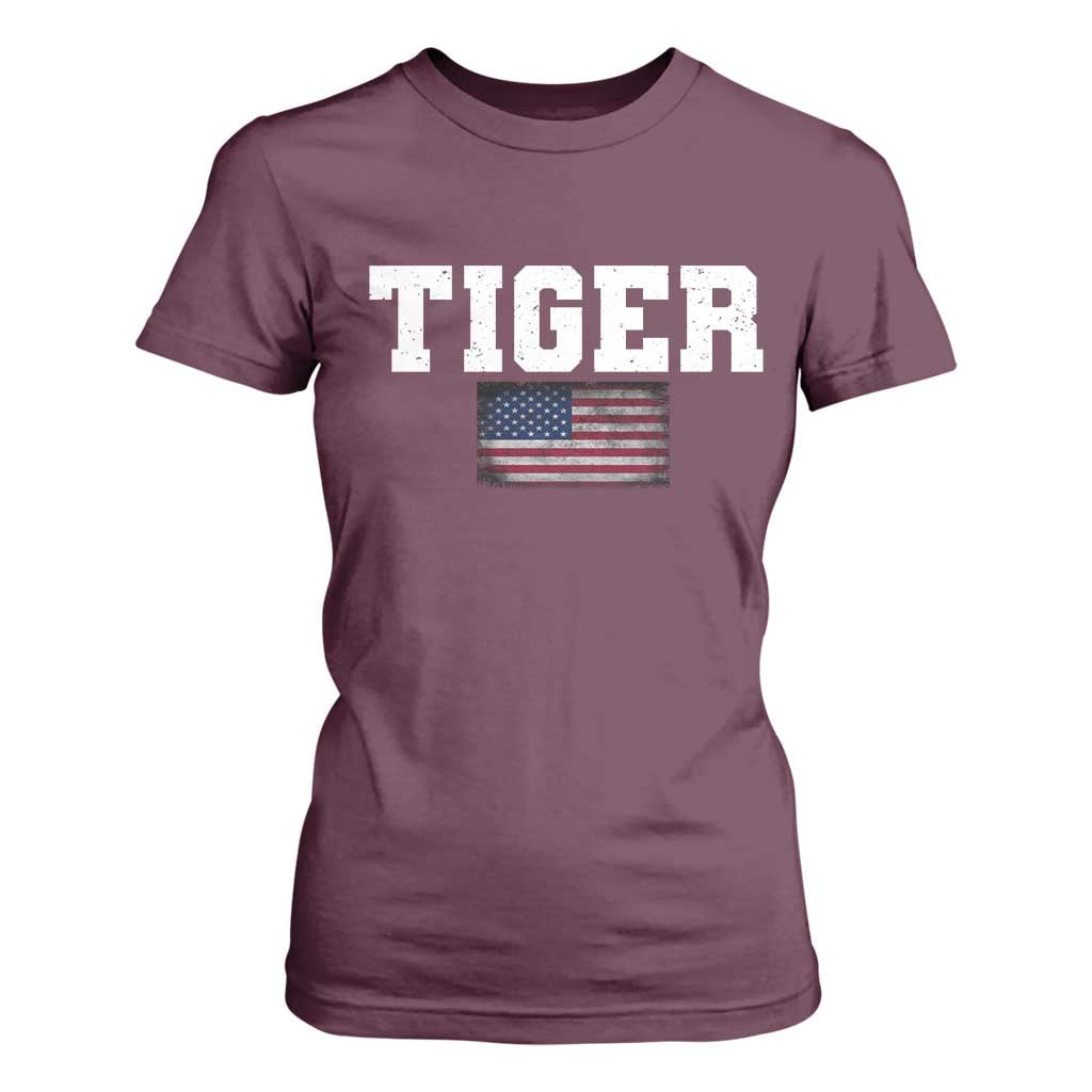 Classic Tigers T Shirt For Women Retro Varsity Vintage Team Name USA Flag TS10 Maroon Print Your Wear