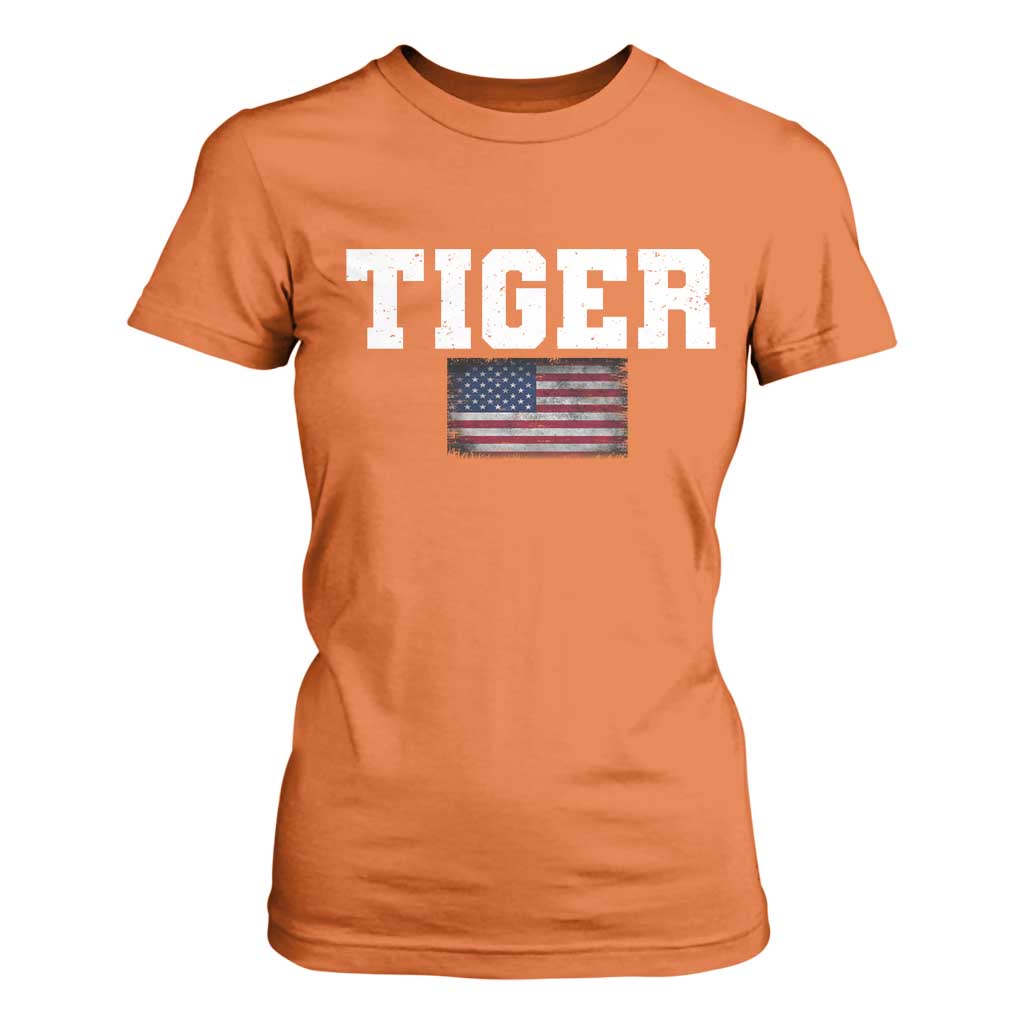 Classic Tiger T Shirt For Women Retro Varsity Vintage Sports Team Name USA Flag TS10 Orange Print Your Wear