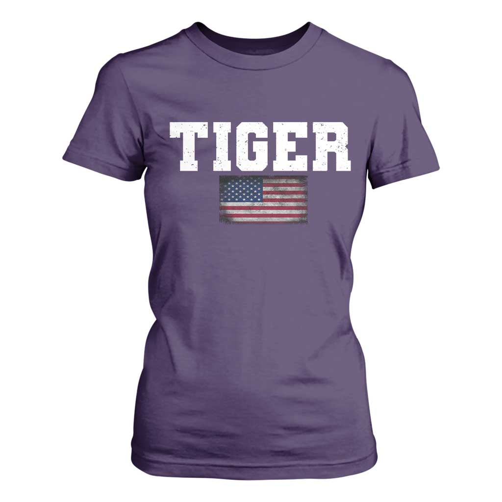 Classic Tiger T Shirt For Women Retro Varsity Vintage Sports Team Name USA Flag TS10 Purple Print Your Wear