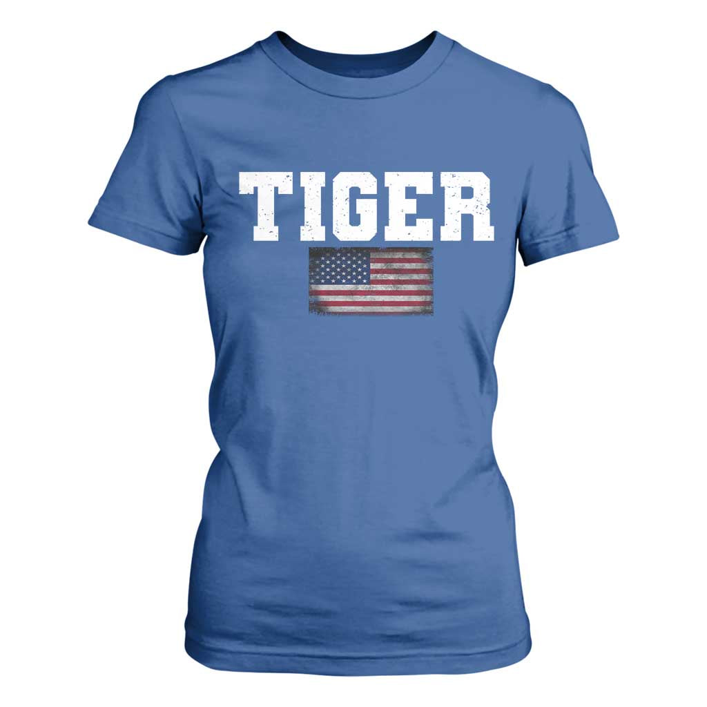 Classic Tigers T Shirt For Women Retro Varsity Vintage Team Name USA Flag TS10 Royal Blue Print Your Wear