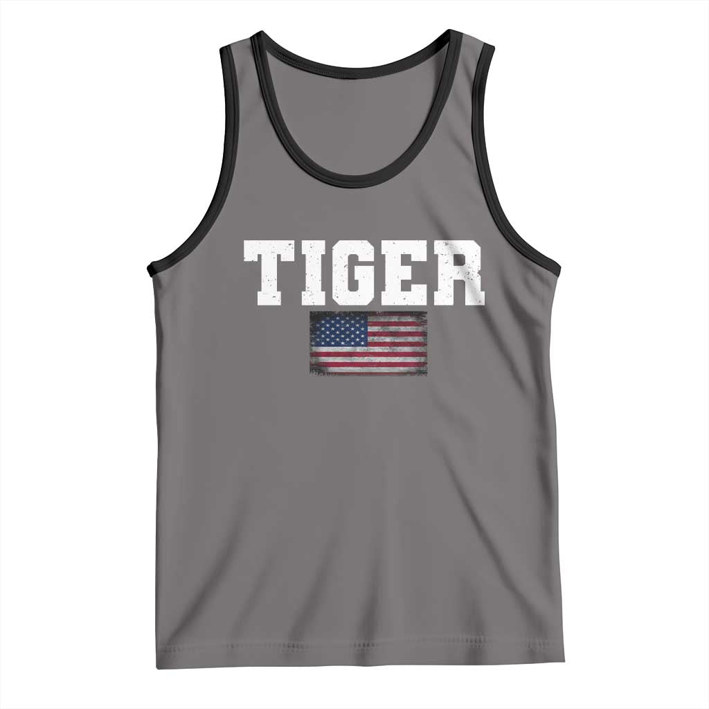 Classic Tiger Tank Top Retro Varsity Vintage Sports Team Name USA Flag TS10 Deep Heather Black Print Your Wear